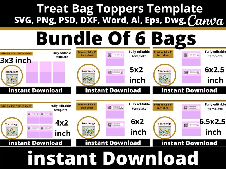 Treat Bag Topper Templatebundle Treat Bag Toppers Loot Bag Etsy