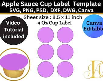 Applesauce 4oz Label Template, Apple Sauce Sticker Label, DIY, PsD, PNG, SvG, DxF, MS Word Doc Formats and Canva Template