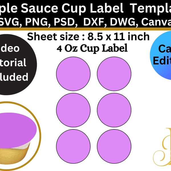 Applesauce 4oz Label Template, Apple Sauce Sticker Label, DIY, PsD, PNG, SvG, DxF, MS Word Doc Formats and Canva Template