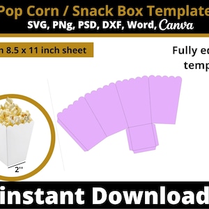 Popcorn Box Template SVG, PNG,