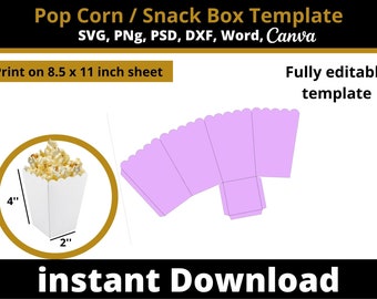 Modello scatola di popcorn SVG, PNG,