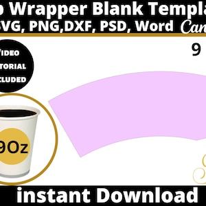 Plantilla de envoltorio de taza de papel en blanco de 9 oz, plantilla de taza de café de espuma de poliestireno, cree su propio diseño, formatos PSD, PNG, SVG, Dxf, Microsoft Word Doc