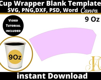 9oz Blank Paper Cup Wrapper Template, Styrofoam Coffee Cup Template ...