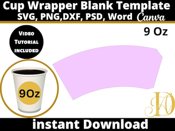 9oz Blank Paper Cup Wrapper Template Styrofoam Coffee Cup - Etsy
