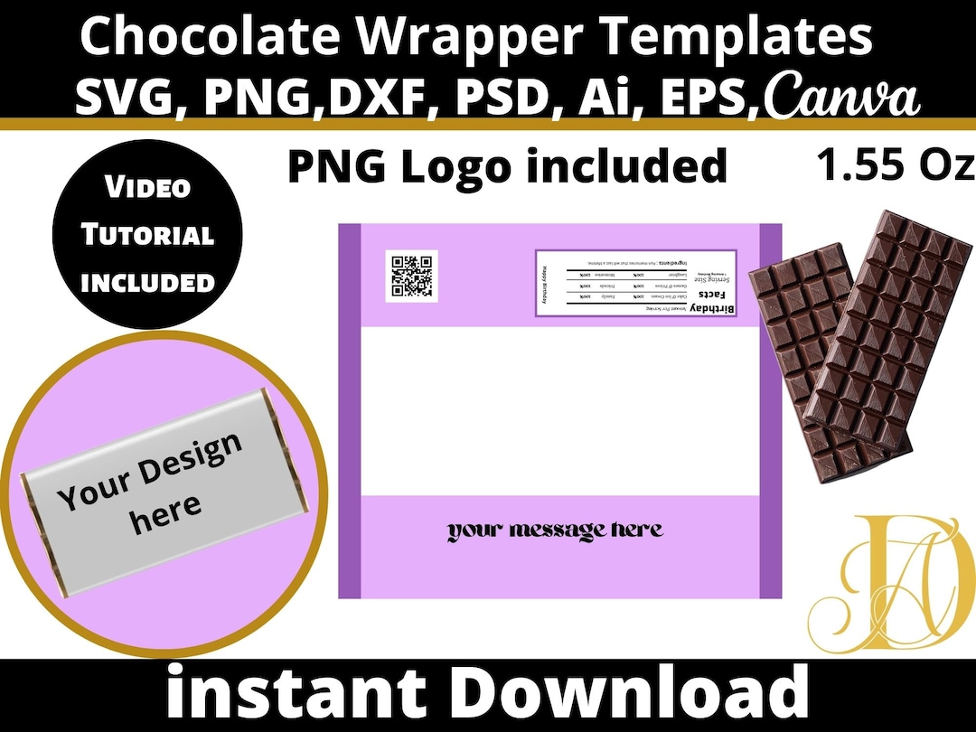 Blank Chocolate Bar Wrapper Template DIY Hershey's 1.55 Oz (digital