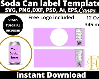 12oz Soda Can Label Template: Editable Canva Design (Digital Download)
