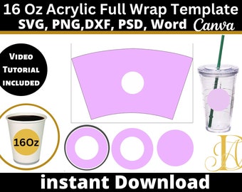 Plantilla de vaso Svg, Plantilla de envoltura completa Starbacks de 16 Oz Svg, Plantilla de copa acrílica de 16 oz svg, Plantilla de copa de 16 Oz Svg, Plantilla de copa de vaso