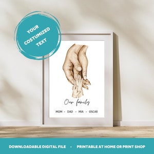 Family Hands Custom Downloadable, Family of 4, Personalized Digital Art, Gift For Family, Family Portrait, Family Wall Art, Family Picture