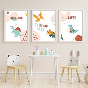 Printable Dinosaurs Wall Art Set of 3, Boy Nursery gift, Digital Download, Dino Decor, Dino Prints, Toddler Boy Bedroom, ROAR your life