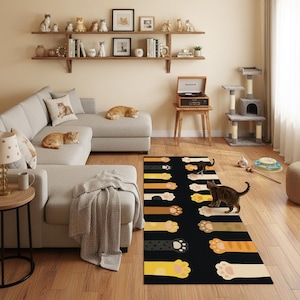 Cute Cat Paw Runner Rug – Colorful Kitty Feet Carpet for Hallway, Entryway or Kitchen | Funny Cat Lover Gift