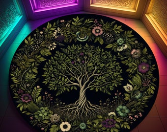 Tree Of Life Decor, Tree of Life Rug, Black and White Tree Rug, Tree Of Life Decoration,Tree Of Life Round Rug,Celtic Tree Of Life Round Rug