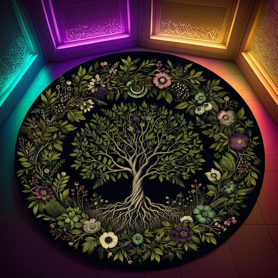 Tree Of Life Decor, Tree of Life Rug, Black and White Tree Rug, Tree Of Life Decoration,Tree Of Life Round Rug,Celtic Tree Of Life Round Rug