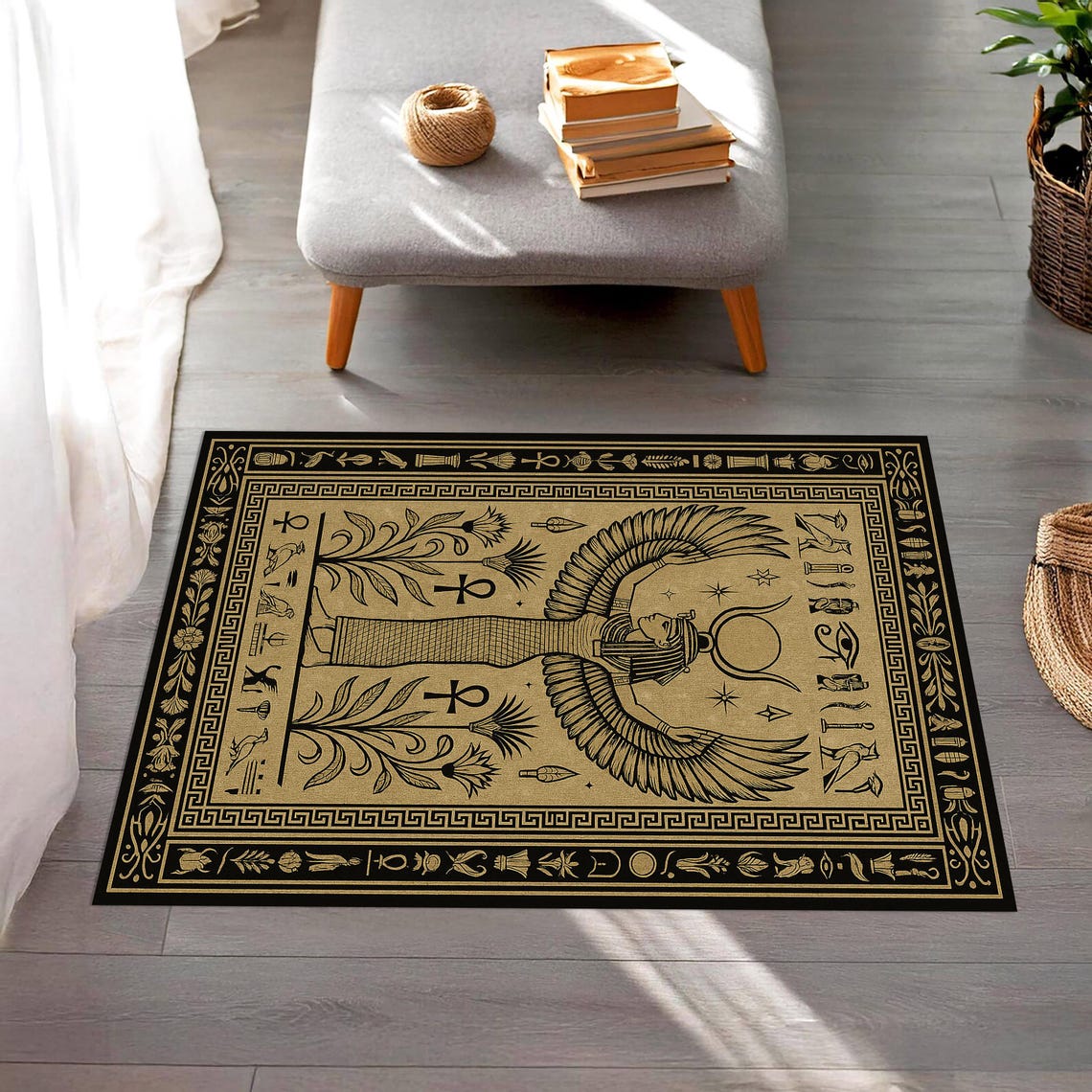 Egyptian Goddess Rug – Isis Winged Area Rug With Hieroglyphs, Ancient ...