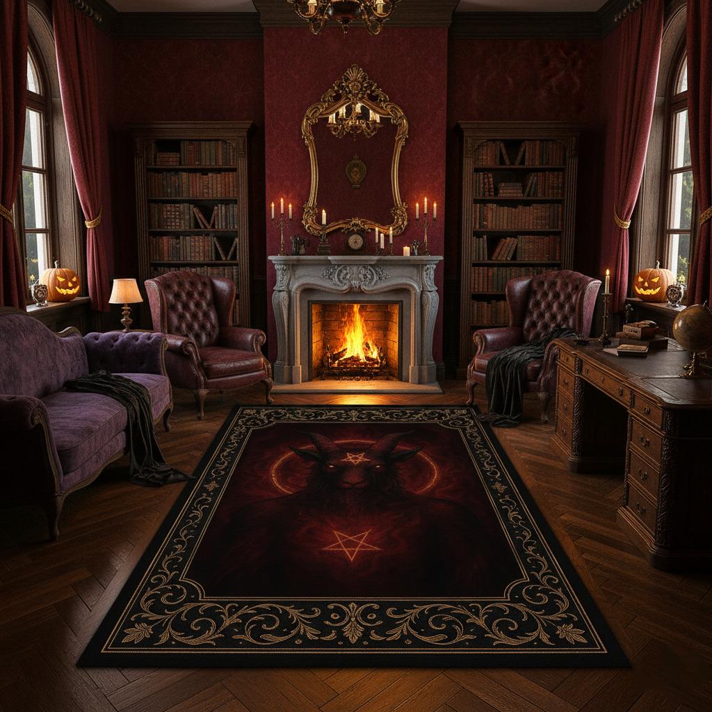 Dramatic Vampire Rug Dark Devil Covenant Rug – Gothic Baroque Carpet With Fiery Aura and ...