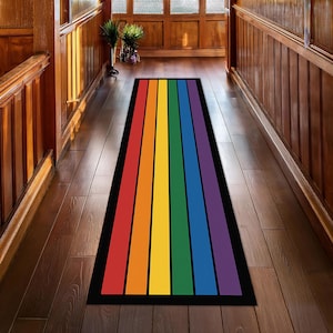 Rainbow Stripe Runner Rug – Colorful Modern Hallway Carpet | Vibrant Kitchen Runner Rainbow Stripe Runner Rug – Colorful Long Hallway Rug