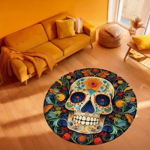 Floral Skull Rug, Round Rug, Dark Floral Decor, Skull In Floral Rug, Gothic Rug, Witchy Room Decor, Skull and Flower Decor, Gift for Him