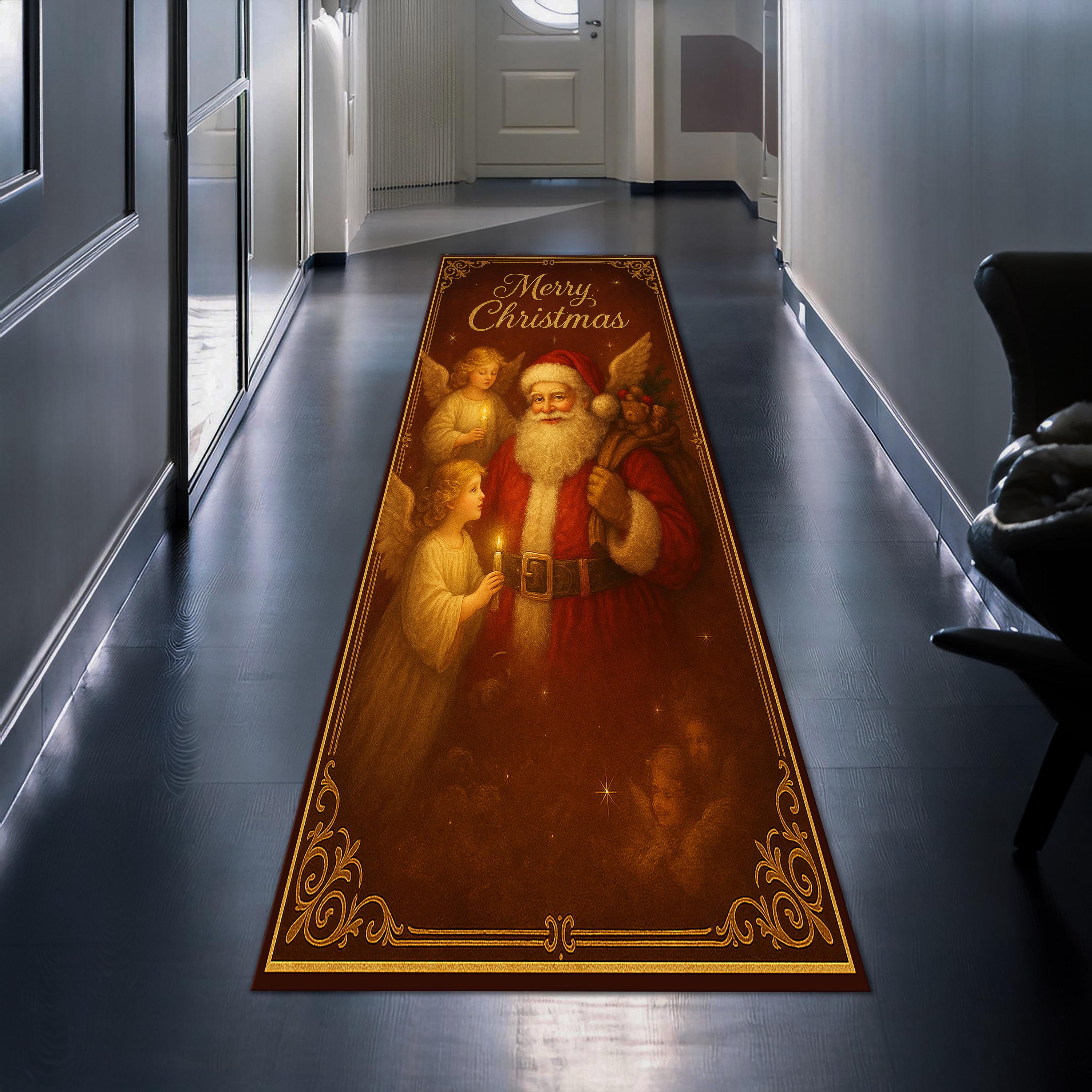 Santa Angel Christmas Runner Rug, Holiday Hallway Carpet, Merry ...