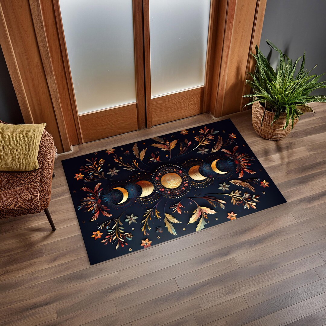 Moon Face Rug Mystical Rug,moon Phase Rug,floral Theme Rug,moon Pattern Rug,night Rug ...