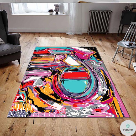 Graffiti Rug Carpet, Paint Patterned Carpet, Colorful Rug