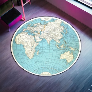 Weltkarte runder Teppich für Büro, Büroteppich, Lernmatte, Lernteppich, Kinderteppich, Kinderzimmerteppich, Bedruckter Teppich, Spielzimmer Bodenteppich,