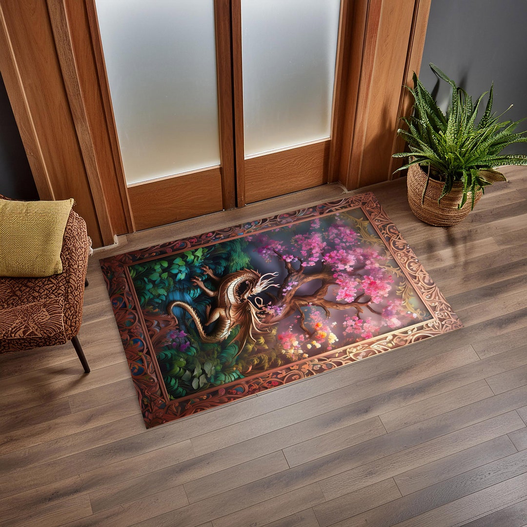 Fantasy Dragon Rug, Dark Academia Gothic Rug, Trippy Magical Dragon ...