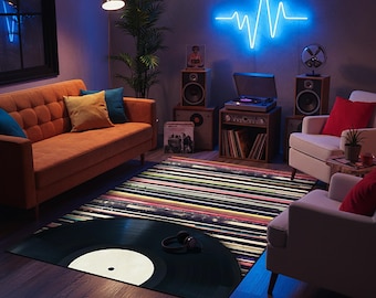 Tapis pour disques vinyles, musique décorative, couverture de musique, musique rétro, décoration de collection d'albums, tapis pour mélomane, tapis lavable, tapis antidérapant