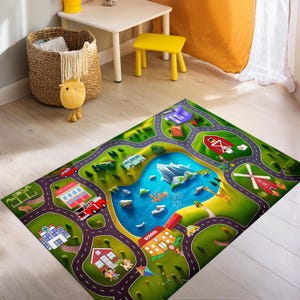 Kids Play City Road Rug, Car Rug, Traffic Rug, Car Racing Rug, Children&#39;s Play Mat,Road Mat, Play Rug, Kids Room Rug, Traffic Education Rug