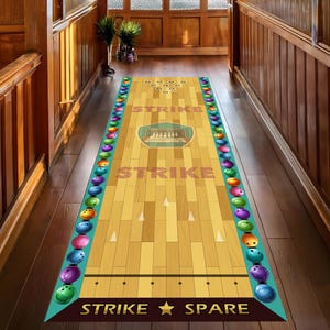Bowling Rug, Bowling Alley Rug, Bowling Lane Rug for Playing Bowling, Bowling Strike Rug, Bowling Playing Rug, Family Game Rug, Non-Slip Rug