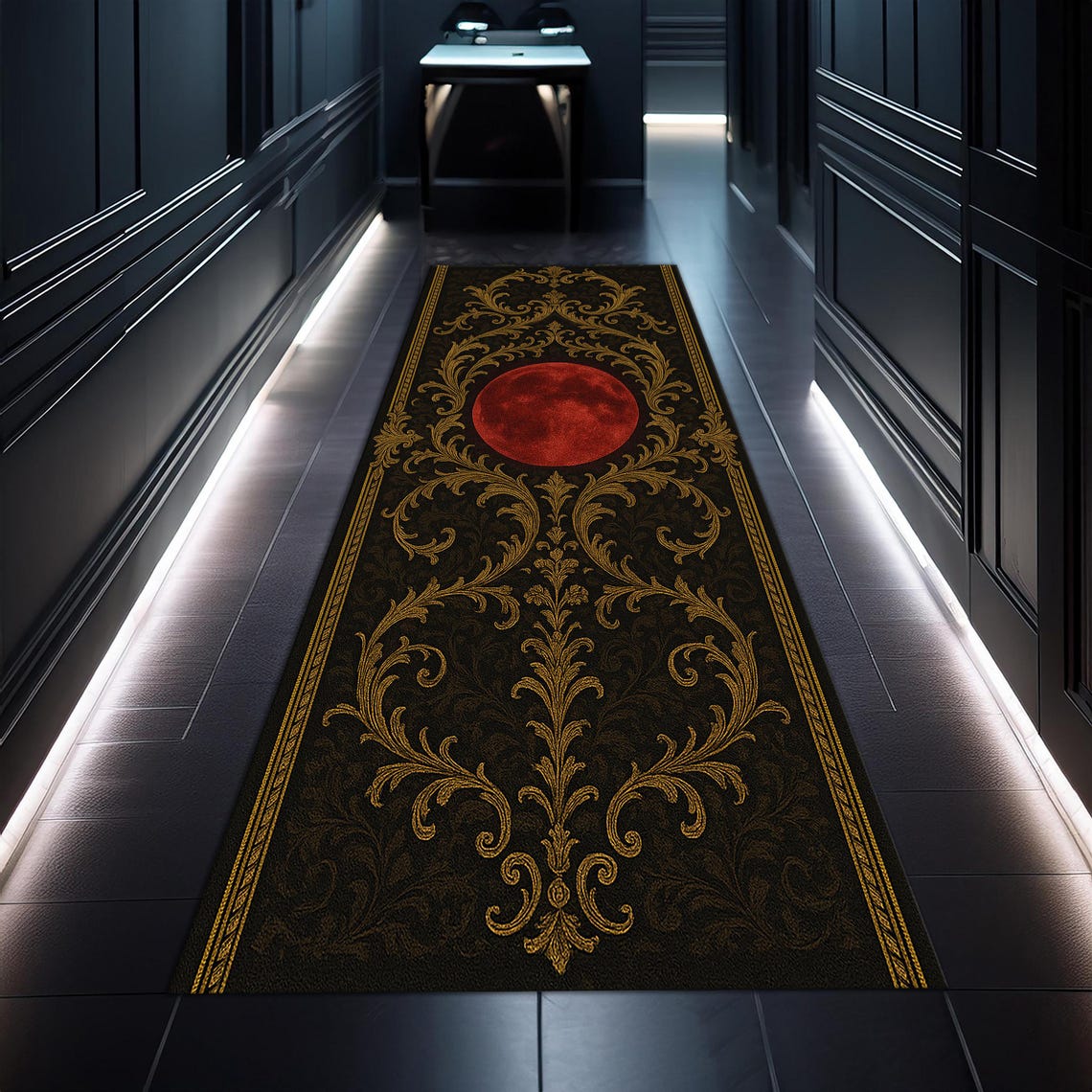 Blood Moon Rug Blood Moon Gothic Runner Rug, Red Gold Baroque Carpet, Dark Occult ...