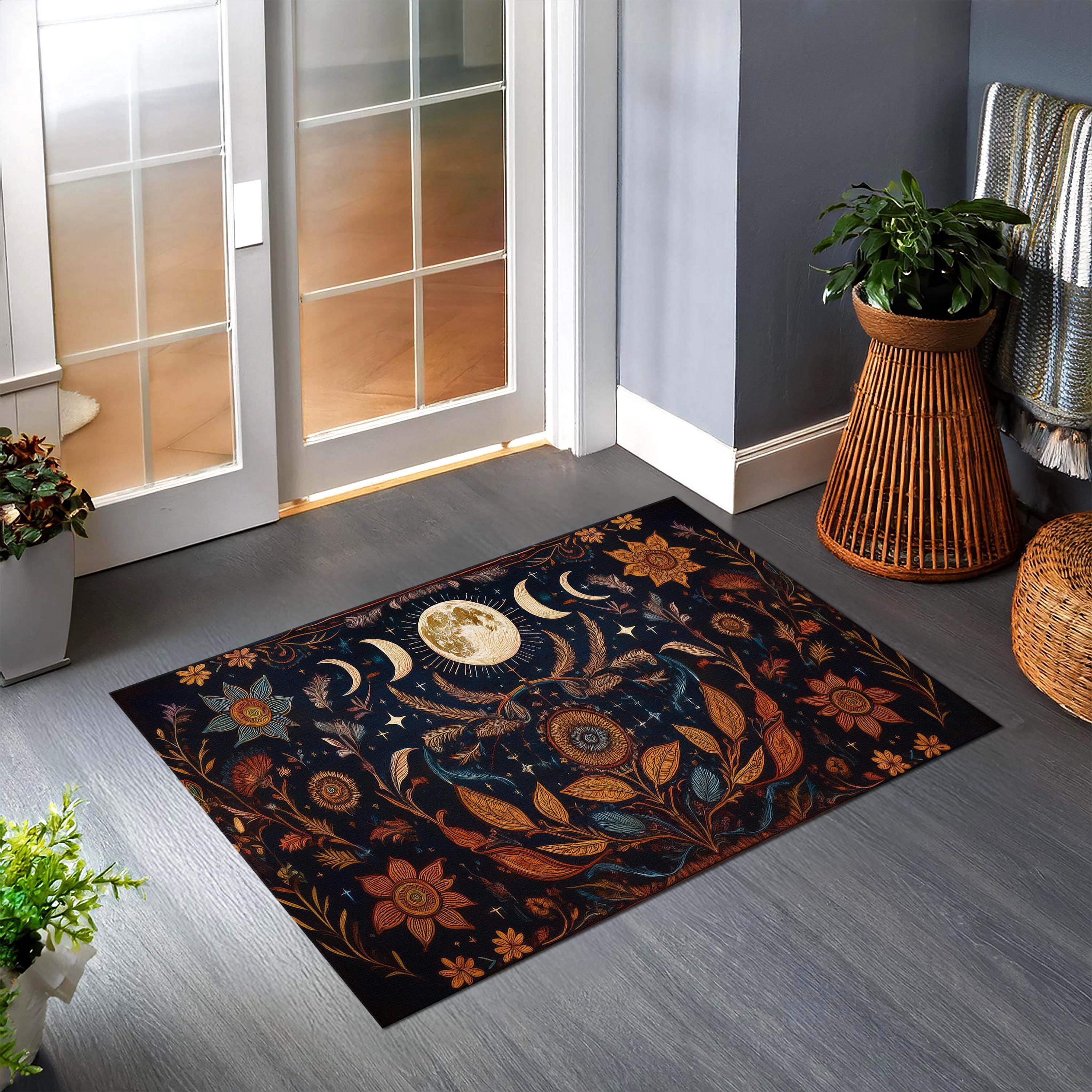 Moon Face Rug Cottagecore Moon Phase Rug, Dark Academia Decor, Gothic Rug, Floral ...