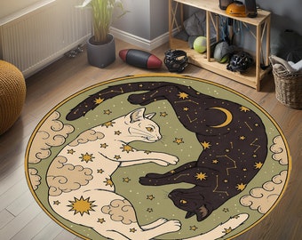 Cat Rugs,Moon Rug, Circle Rugs, Animal Rug, Cool Rugs, Trend Rug, Round Rug, Japanese Design Rug, Personalized Gifts, Cool Rug, Moon Rug