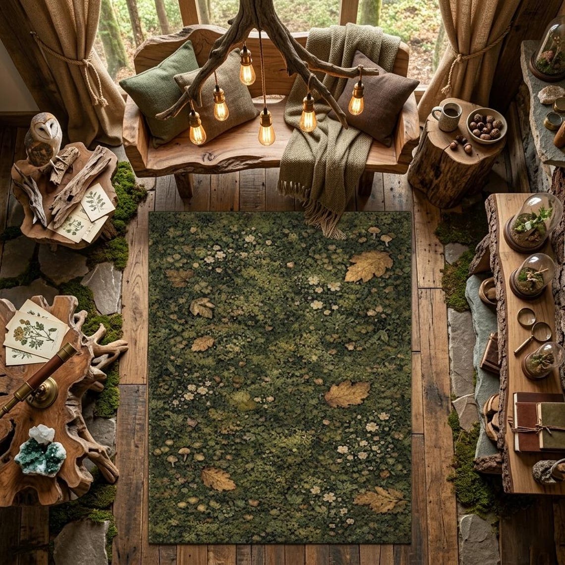 Forest Floor Rug, Moss Botanical Carpet, Woodland Nature Area Rug ...