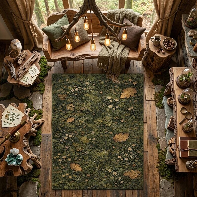 Forest Floor Rug, Moss Botanical Carpet, Woodland Nature Area Rug ...