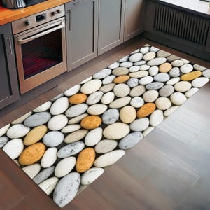 Realistic Pebble Kitchen Runner Rug – Stone Print Non-Slip Floor Mat, Natural Rock Look Washable Rug for Modern Home Décor