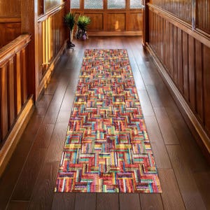 Colorful Geometric Runner Rug – Boho Modern Hallway Carpet, Multicolor Abstract Floor Mat, Vibrant Entryway or Kitchen Runner
