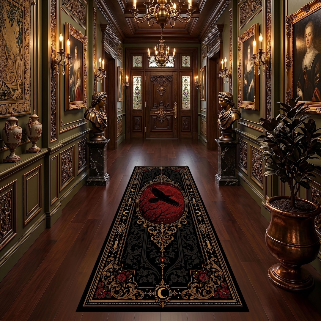 Blood Moon Rug Blood Moon Raven Runner Rug Gothic Celestial Hallway Carpet Dark ...