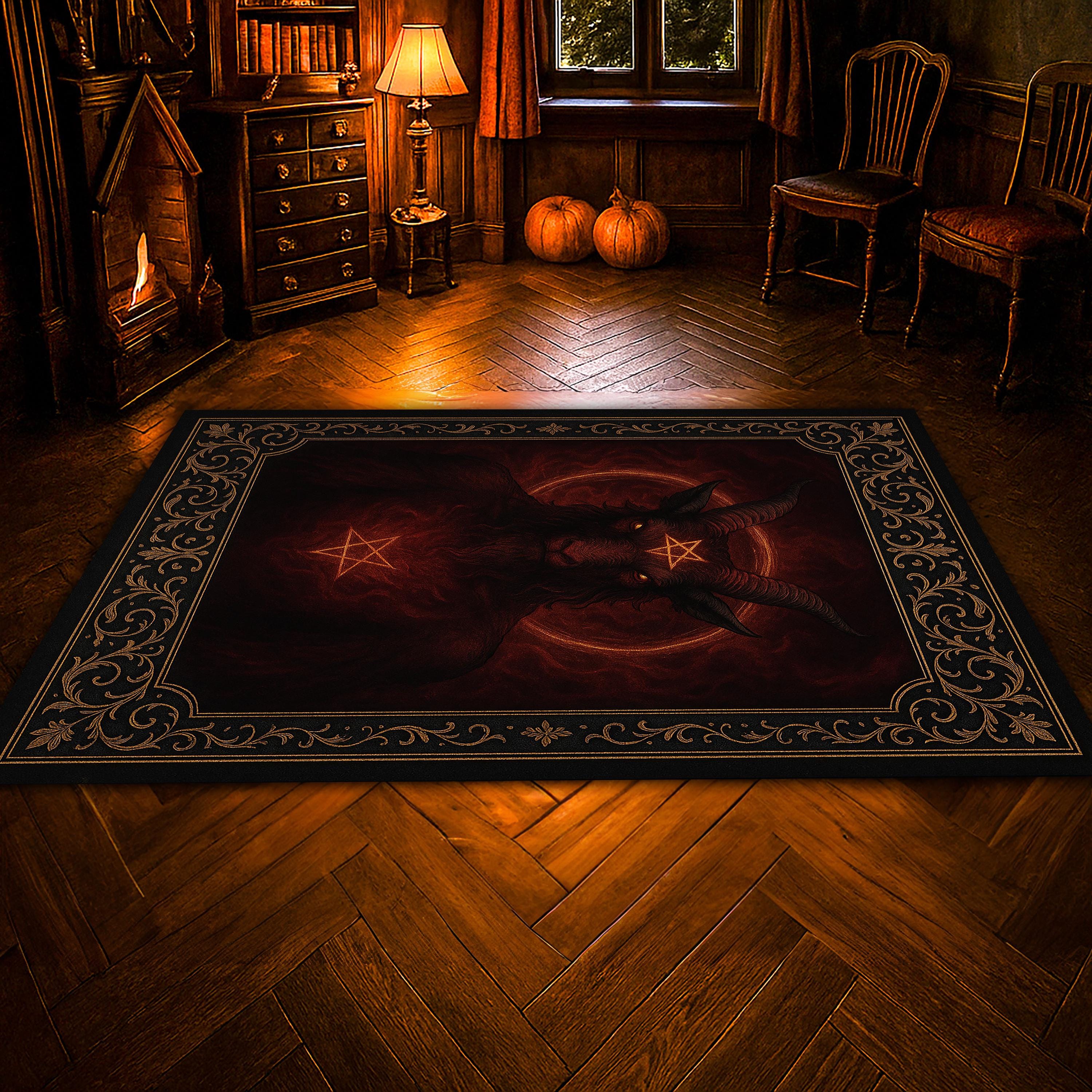 Dramatic Vampire Rug Dark Devil Covenant Rug – Gothic Baroque Carpet With Fiery Aura and ...