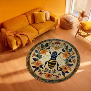 Alfombra floral de abeja, alfombra de abeja miel, alfombra redonda con temática de abeja, alfombra bohemia, alfombra estética, alfombra de flores, alfombra moderna para sala de estar, alfombra estética para cocina