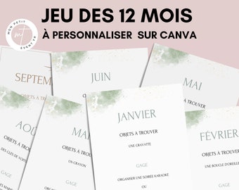 Jeu des 12 mois personnalisable - Activité idéale pour un mariage - Jeux mariage Français -  Animations de table mariage