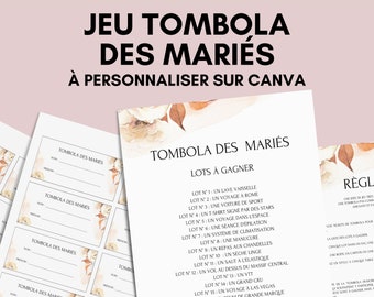 Jeu tombola des mariés - Activité idéale pour un mariage - Loterie mariage - Jeux mariage Français -   Idée cadeau tombola mariage - EVJF