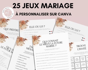 Jeux mariage Français -  Activité mariage - Cartes de Jeu Mariage à imprimer - Animations de table pour un mariage - Défis photos - EVJF
