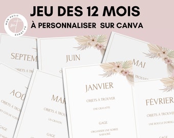 Jeu des 12 mois personnalisable - Activité idéale pour un mariage - Jeux mariage Français -  Animations de table mariage