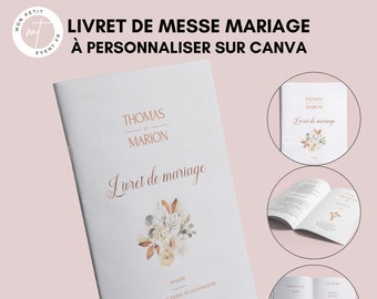 Livret de messe mariage personnalisable sur Canva -  Livret de mariage à faire soi-même - Modèle livret de messe mariage