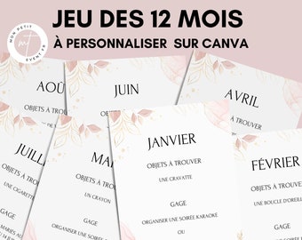 Jeu des 12 mois personnalisable - Activité idéale pour un mariage - Jeux mariage Français -  Animations de table mariage