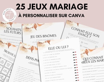 Jeux mariage Français -  Activité mariage - Cartes de Jeu Mariage à imprimer - Animations de table pour un mariage - Défis photos - EVJF