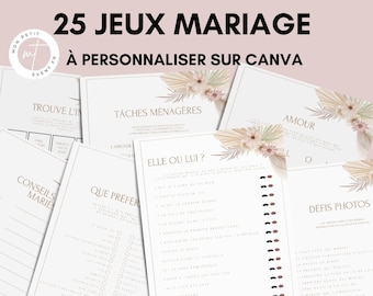 Jeux mariage Français -  Activité mariage - Cartes de Jeu Mariage à imprimer - Animations de table pour un mariage - Défis photos - EVJF