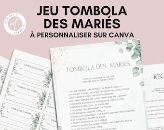 Jeu tombola des mariés Thème Eucalyptus - Activité idéale pour un mariage - Loterie mariage - Jeux mariage Français - EVJF