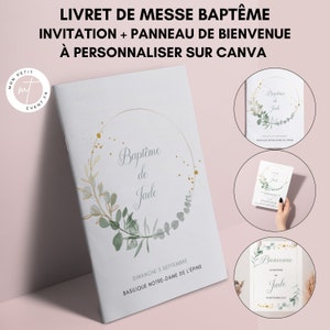 Livret de messe Baptême à personnaliser sur Canva Livret de messe Baptême DIY Modèle livret de messe Baptême à télécharger et imprimer image 1