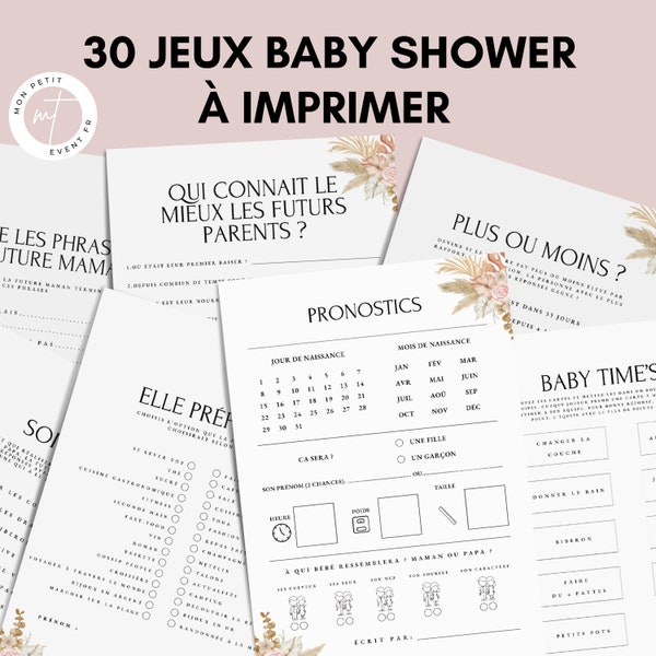Jeux Baby Shower à imprimer  - 30 Activités Baby Shower en français à télécharger - Carte de jeux Fête Prénatale - Prédiction Bébé Français