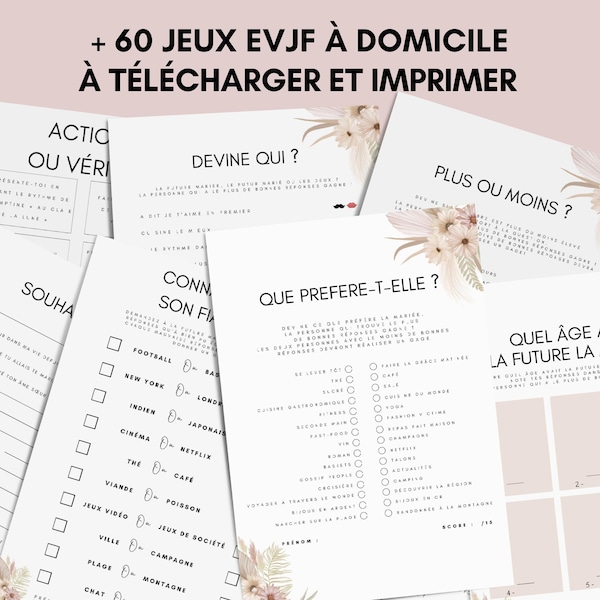 Jeux Evjf à imprimer - Pack de +60 Jeux Evjf imprimable - Gages pour Evjf - Activités Evjf - Animation Evjf en Français - Cartes EVJF